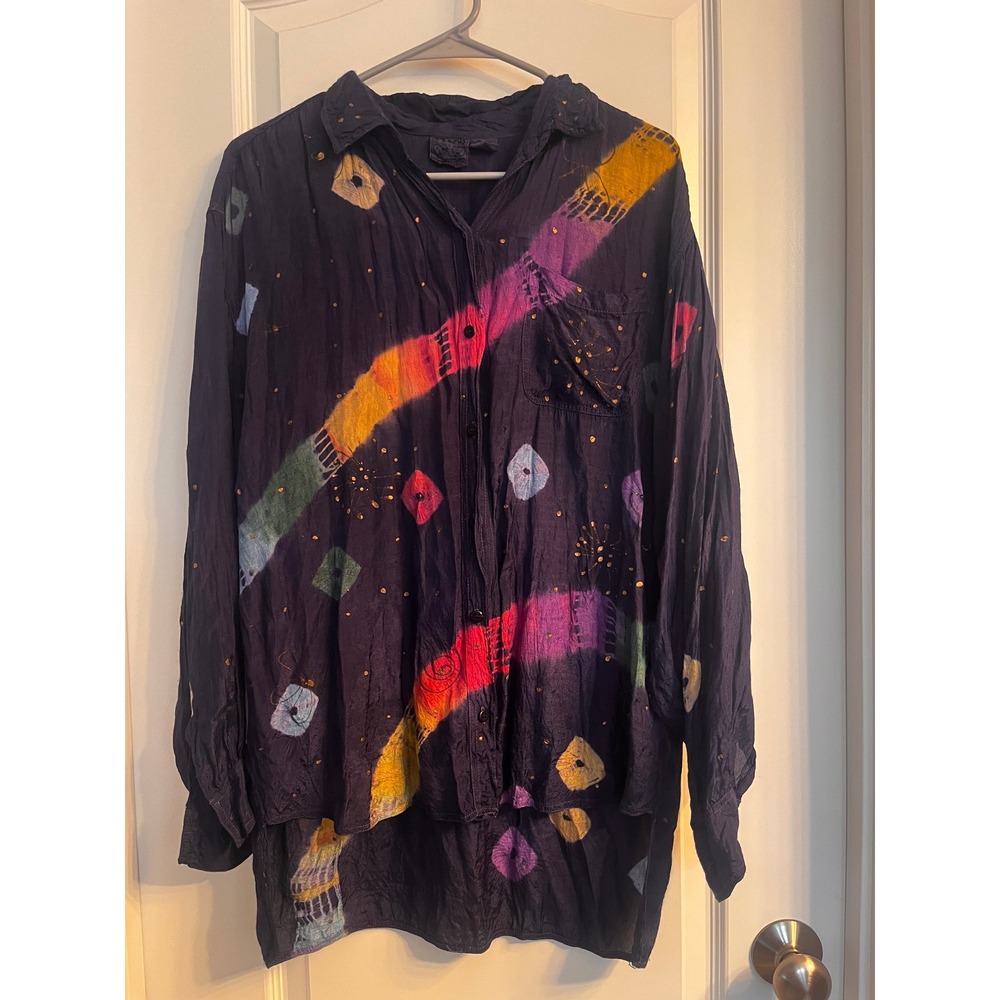 2‎ Zofus Tie Dye Long Sleeve Button Down Shirt Blouse Women's Size S